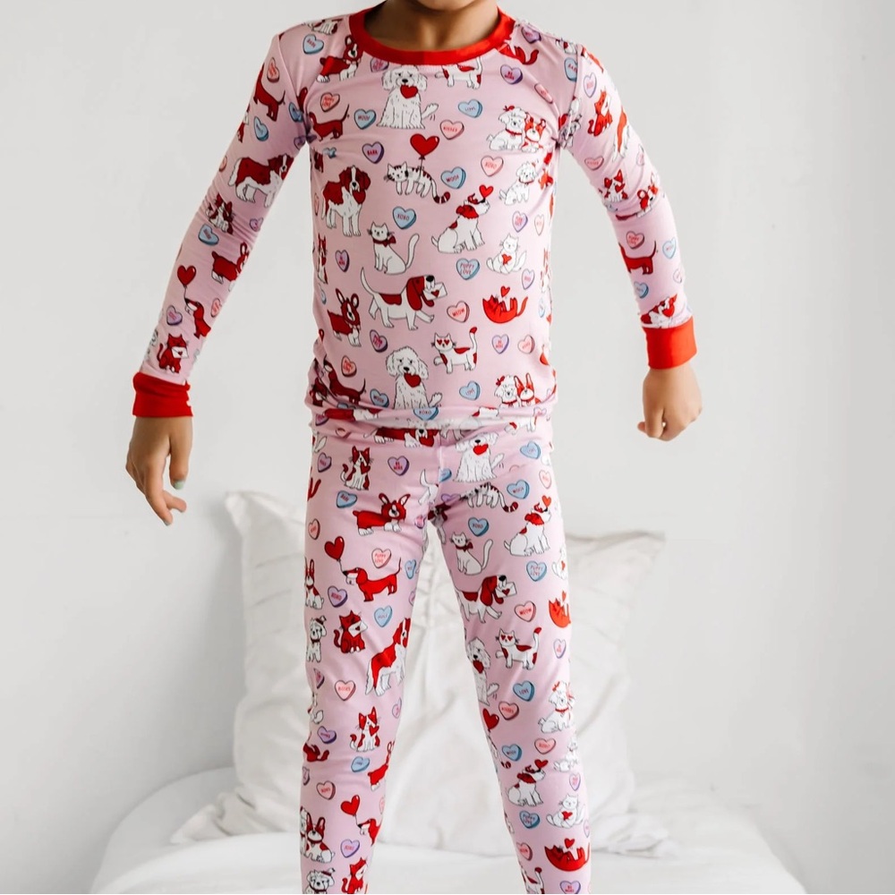 Little Sleepies- Pink Furever Valentines Two Piece Long Sleeve Pajama Set, 3T